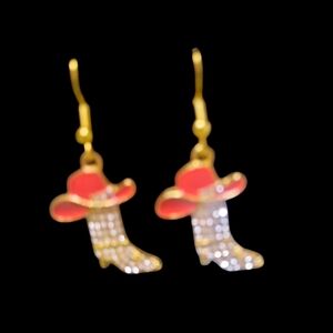 Red and Goldtone  Cowboy Hat Earrings
